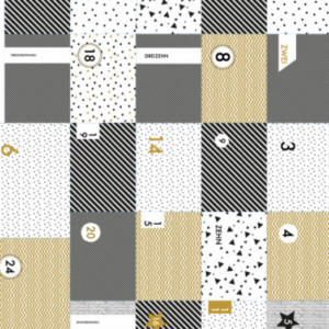 100133223 Adventkalender aus Stoff gold schwarz weiß wiederverwendbar