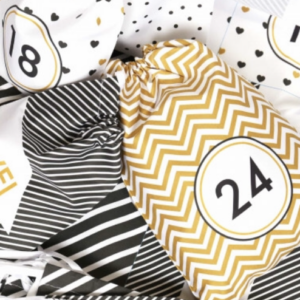 100133223 Adventkalender aus Stoff gold schwarz weiß wiederverwendbar