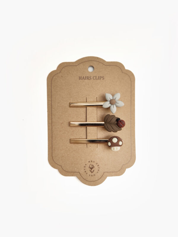 Pack 3 Hair Clips Mushroom Flower Leaf